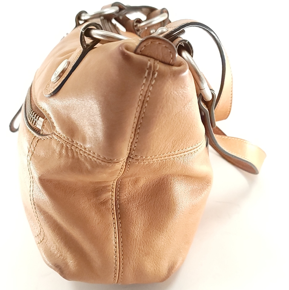 Fossil Shoulder Handbag Tan Leather Distressed Floppy - Picture 3 of 16